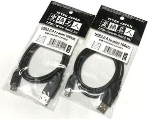 ゆうパケット無料！変換名人 miniUSBケーブル 1m 2本セット 充電/データ通信対応 USB2.0 mini-Bタイプ ミニUSB・USB2AM5-CA100/V 71015