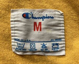 ヴィンテージオリジナルチャンピオンChampion フットボールTシャツ サイズM トリコタグ 七分袖イエロービンテージ古着USA 綿100%コットン