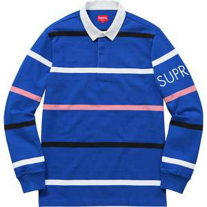 希少★新品本物【青★Sサイズ】★Striped Rugby ストライプ ラグビー スリーブロゴ 正規店購入 シュプリーム 限定 入手困難 Supreme 16A/W