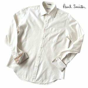 (美品) ポールスミス Paul Smith ダブルカフス ダイヤ柄 長袖シャツ L オフ ホワイト 花柄 白 シャツ