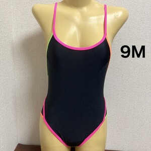 D317ストレッチ♪ブラックにビビッドカラーのパイピング女子競泳水着♪アンダーやコレクションや撮影会にも♪サイズ9M