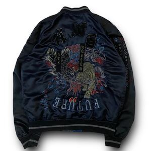 極希少 L-XL★DIESEL ディーゼル スカジャン スーベニアジャケット リバーシブル ブルゾン 刺繍 黒 ブラック 和柄 虎 イーグル ワッペン