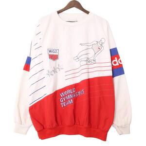 80年代 adidas アディダス World Gymnastics Team クルーネックスウェット アイボリー (メンズ XL相当) 中古 古着 A0479