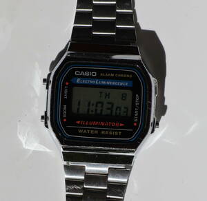 CASIO カシオ ALARM CRONO ElectroLuminescenceカジュアルウォッチ A168 ブルー カジュアル メンズ　腕時計　中古　稼働品