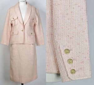 vintage CHANEL tweed jacket skirt suit size 38 シャネル ミックス ツイード ジャケット スカート スーツ マドモワゼル釦 b8974