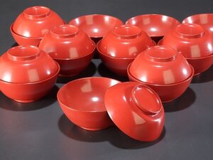 【夢讃岐】木製漆器　本膳　汁椀　10客揃（蓋7枚）Φ115 H50 wa385-6