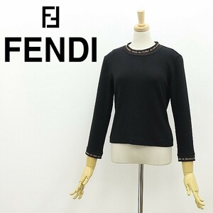 ヴィンテージ◆FENDI JEANS フェンディ ストレッチ ロゴ ニット トップス 黒 ブラック×ベージュ 42