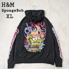 H&M スポンジボブ コラボ パーカー パトリック バックプリント 黒 XL