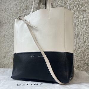 【極美品】CELINE セリーヌ バーティカルカバ スモール ハンドバッグ トートバッグ 2WAY ショルダー レザー バイカラー ブラック ホワイト