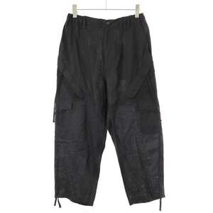 Ground Y グラウンド ワイ 24SS LINEN LAWN PARACHUTE PANTS リネンパラシュートパンツ GS-P03-300 ブラック 3 ITHCG8KSEGN6