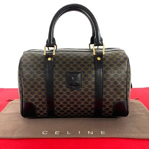 極 美品 CELINE セリーヌ マカダム ブラゾン 柄 トリオンフ ロゴ レザー 本革 ボストンバッグ ハンドバッグ ブラック ブラウン f33-1