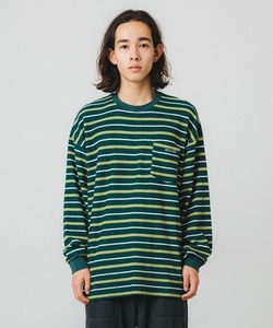 【SILAS サイラス】ボーダー柄長袖TシャツL 「TERRY CLOTH L/S POCKET TEE」肌触りの良いパイル地ボディ 人気アイテム ロゴ刺繍入り