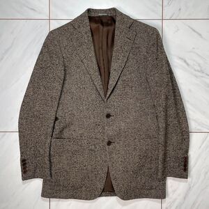 美品 LARDINI 秋冬 ツイード ウール ポリエステル ジャケット 段返り3B メンズ ビジネス カジュアル ブラウン 茶 ラルディーニ 44 S相当