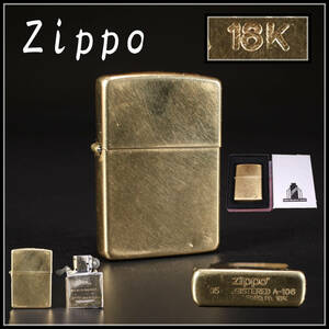 【秀】GA373 ジッポー 【Zippo】 オイルライター 【K18金】 金正味53g 全体重80g／合箱 美品！ｒ