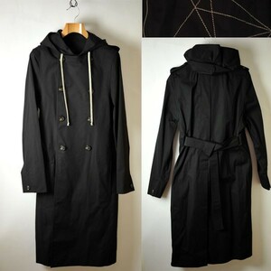 ★【送料無料 新品】19SS イタリア製 RICK OWENS リックオウエンス SOFT TRENCH コットンストレッチ トレンチコート 46 ブラック