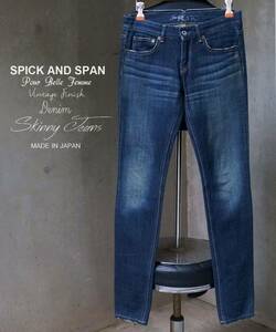 日本製 スピックアンドスパン SPICK AND SPAN Pour Belle Femme ヴィンテージ加工 インディゴ デニム スキニージーンズ 34 W75