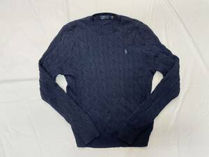 古着 中古 2963 Mサイズ コットン ケーブル セーター polo ポロ ラルフローレン 紺 NAVY