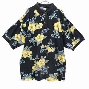 トミーバハマ 90s ハイビスカス柄 半袖 ポロシャツ XL ブラック Tommy Bahama メンズ