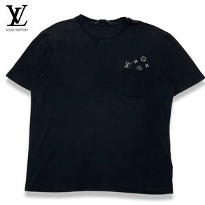 LOUIS VUITTON ルイ・ヴィトン 半袖コットン LV モノグラム ポケット フラワー ロゴ Tシャツ ブラック S イタリア製 メンズ