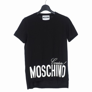 未使用品 モスキーノ MOSCHINO ロゴ プリント アシンメトリ Tシャツ カットソー 半袖 40 黒 ブラック A0703 レディース