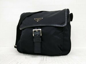 ◆超美品◆PRADA プラダ◆ナイロン カーフ レザー 本革◆ショルダー バッグ カメラ◆ブラック シルバー金具◆イタリア製◆フラップ◆A5489