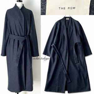 【E3527】新品同様！THE ROW ザロウ《店頭完売品》着物風 襟高シルエット マキシ丈 ガウン ロング コート 2【美しいネイビーグレー系色】