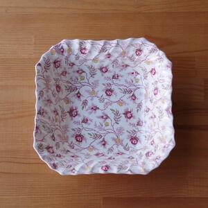 スポード ローズバッドチンツ スクエアボウル 角鉢 中鉢 23cm Spode Rosebud Chintz #210807-1 イギリス ヴィンテージ 食器 陶器 ピンク