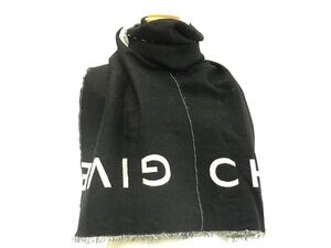 1円 ■美品■ GIVENCHY ジバンシィ ウール×シルク フリンジ マフラー スカーフ ストール ショール ライトグレー系×ブラック系 FA4466