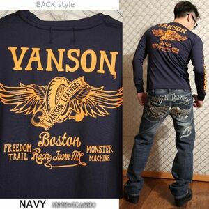 VANSON ドライ長袖Tシャツ ACVL-902 ネイビー【Lサイズ】バンソン 当店別注 吸汗速乾 抗菌防臭 UVカット ハーレー バイカー