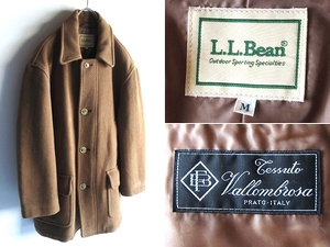 希少 90sビンテージ L.L.BEAN エルエルビーン Vallombrosa イタリア製生地 ヘリンボーンメルトン シングルコート M キャメルブラウン