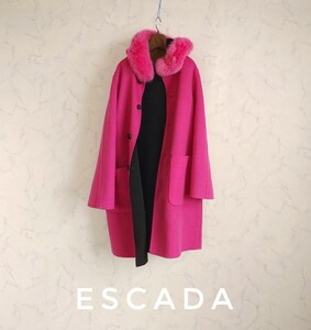 超高級 美品 希少 ESCADA 憧れのイタリア製ダブルフェイスコート ビッグリアルファー リバーシブルデザイン エスカーダ ピンク×ブラック