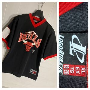 USA製　ヴィンテージ LOGO ATHLETIC シカゴブルズ　CHICAGO BULLS デカロゴ　メッシュ　半袖　ゲームシャツ　黒　XL ブラック