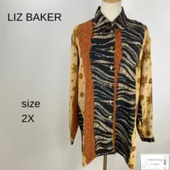 美品 LIZ BAKER リズベイカー ブラウス シャツ 総柄奇抜 大きいサイズ