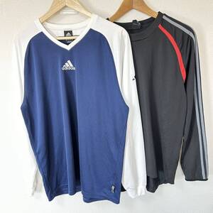 2点セット◎【adidas】アディダス プラクティスシャツ 長袖 スポーツウェア サッカー トレーニング ブルー 青 ブラック メンズO/Y17801YY