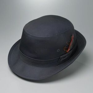 GQ5749◎Borsalino ボルサリーノ 羽根付き アルペンハット ソフトハット カジュアルハット 帽子 ネイビー系 綿100％