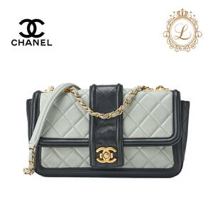 CHANEL シャネル マトラッセ デザインフラップ バイカラー チェーンショルダー ラムスキン 黒×グレー（ゴールド金具） レディース バッグ