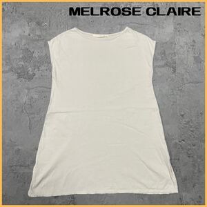 MELROSE CLAIRE メルローズクレール チュニック ノースリーブ ワンピース 半袖 すり無地 クリーム レディース サイズL相当 玉FL2704