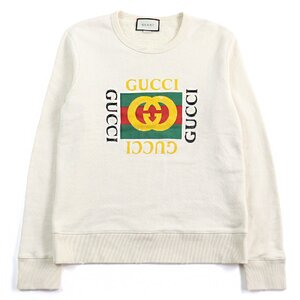 【ドンドン見直し】良品○GUCCI グッチ 454569 ヴィンテージロゴ ダメージ加工 クルーネック スウェットシャツ M 伊製 正規品 メンズ