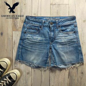 ☆AMERICAN EAGRE アメリカンイーグル☆SUPER STRETCH USED デニム ハーフパンツ レディース size（6） S1652