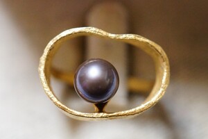 169 黒真珠 ゴールドカラー リング 指輪 ヴィンテージ アクセサリー 本真珠 パール 装飾品