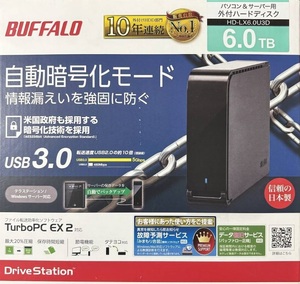 ■正常判定■バッファロー BUFFALO ハードウェア暗号機能搭載 USB3.0用 外付けHDD 6TB HD-LX6.0U3D　冷却ファン搭載