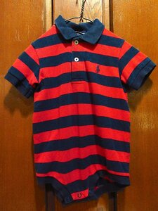 RALPH LAURENキッズボーダーポロシャツロンパース赤×紺size M(6-12m)●230816c3-k-all ラルフローレン子供服半袖シャツ古着ベビー