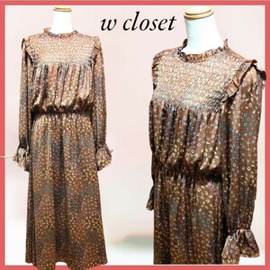 w closet ダブルクローゼット 花柄 オレンジ系 ロング ワンピース 長袖