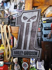 ハーレーダビッドソン #1スカル　ウッドサイン ■ アメリカン雑貨 アメリカ雑貨 harley davidson 壁掛け インテリアな部屋 木製看板