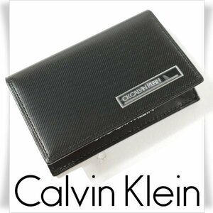 新品1円～★CK CALVIN KLEIN カルバンクライン メンズ 牛革レザー 名刺入れ カードケース 黒 箱付 ポリッシュ プレゼントに♪◆4901◆