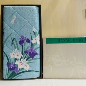 te5003【100】//HANAE MORI★森英恵　夏用タオルケット　西川　NISHIKAWA　青　石菖柄　140×190　綿100％