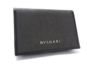 1円 ■極美品■ BVLGARI ブルガリ PVC×レザー カードケース カード入れ 名刺入れ パスケース メンズ レディース グレー系 FE7034