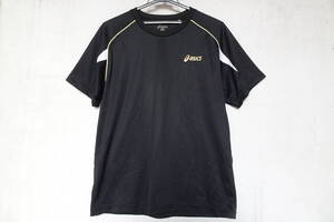 asics/アシックス/半袖Tシャツ/速乾性素材/袖一部白切替配色/ロゴししゅう/スポーツ/黒/ブラック/Oサイズ(7/16R)