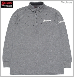 即決 極美品 SRIXON by DESCENTE スリクソン デサント ゴルフ ヒートナビ 積極保温 ストレッチ 長袖ポロシャツ グレー M メンズ