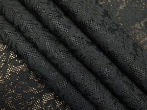 ポリ100 ボンディングレース 両端スカーラップ ワンピース スカート 中厚 巾130cm 長3m 黒 [m774]